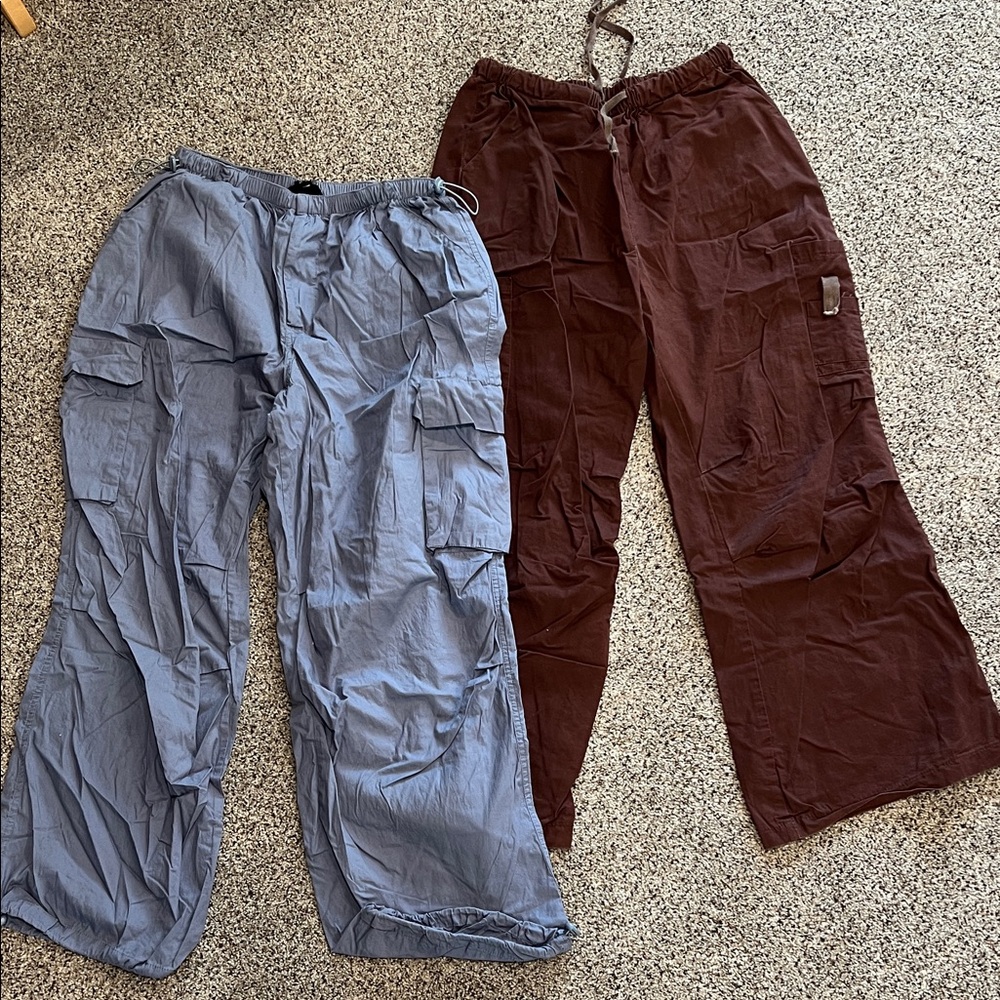Women's Wide Leg Cargo Pants - Blue and Brownish Red Women’s L